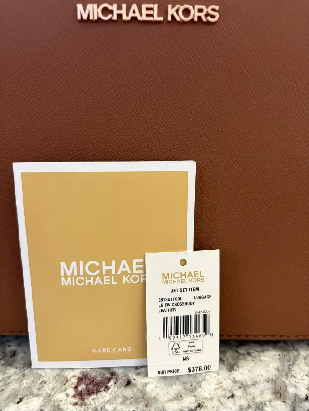 Michael Kors Chestnut Brown Saffiano Crossbody Camera Bag with Gold Chain